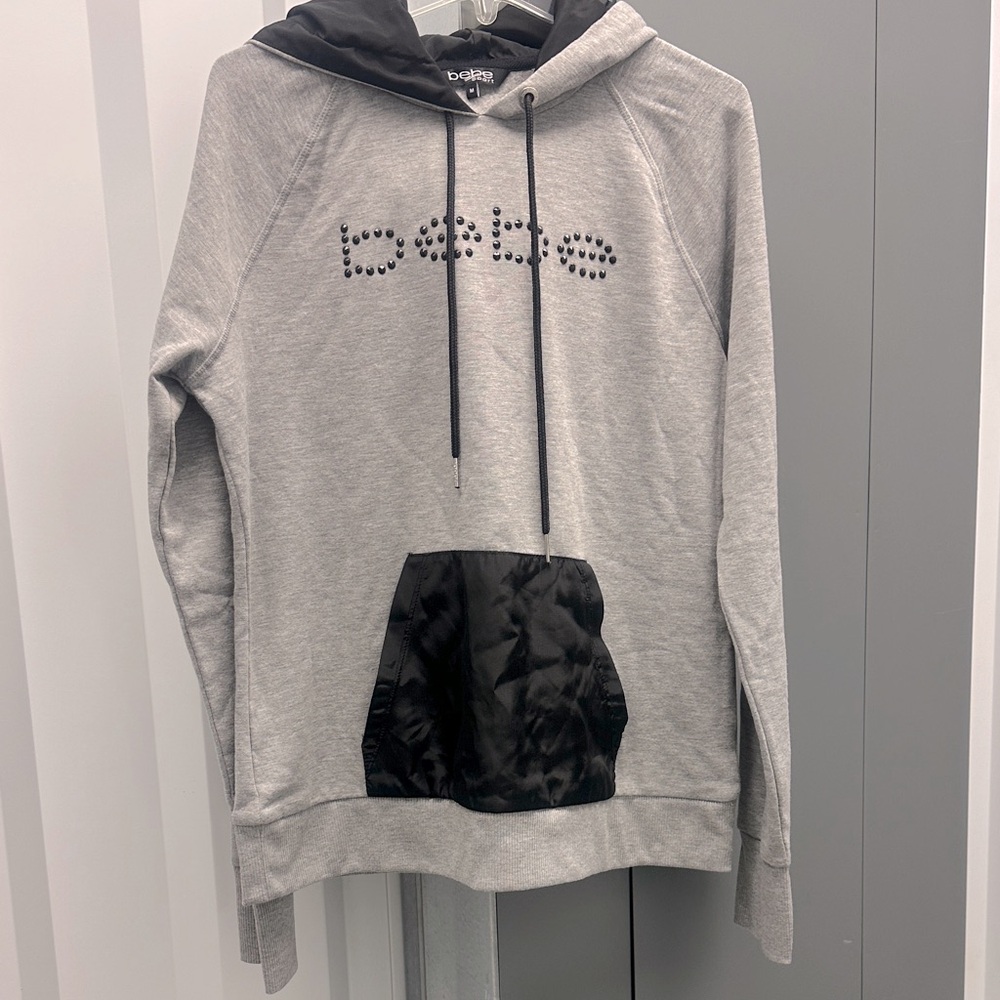 Bebe Light Gray Hoodie with Black Details